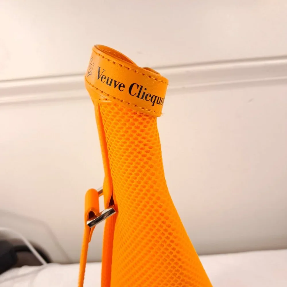 Veuve Clicquot Champagne Bottle Jacket Insulated Zippered Tote Orange mesh Coozy